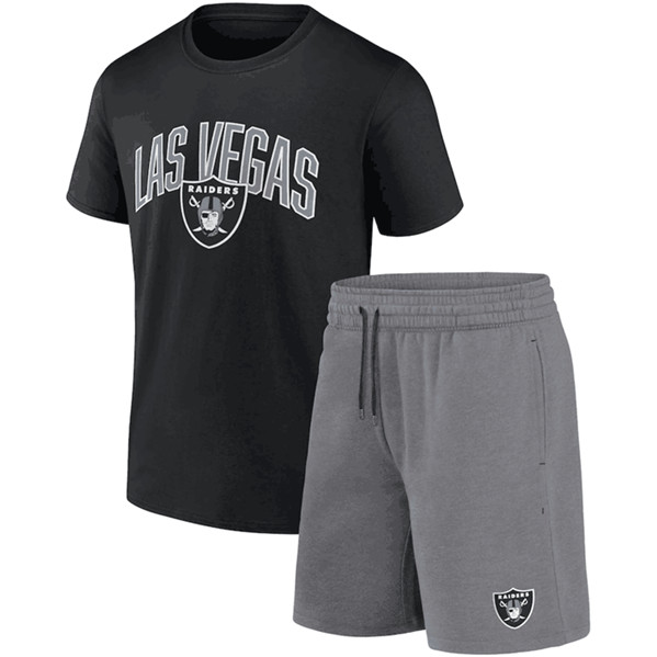 Men's Las Vegas Raiders Black/Heather Gray Arch T-Shirt & Shorts Combo Set
